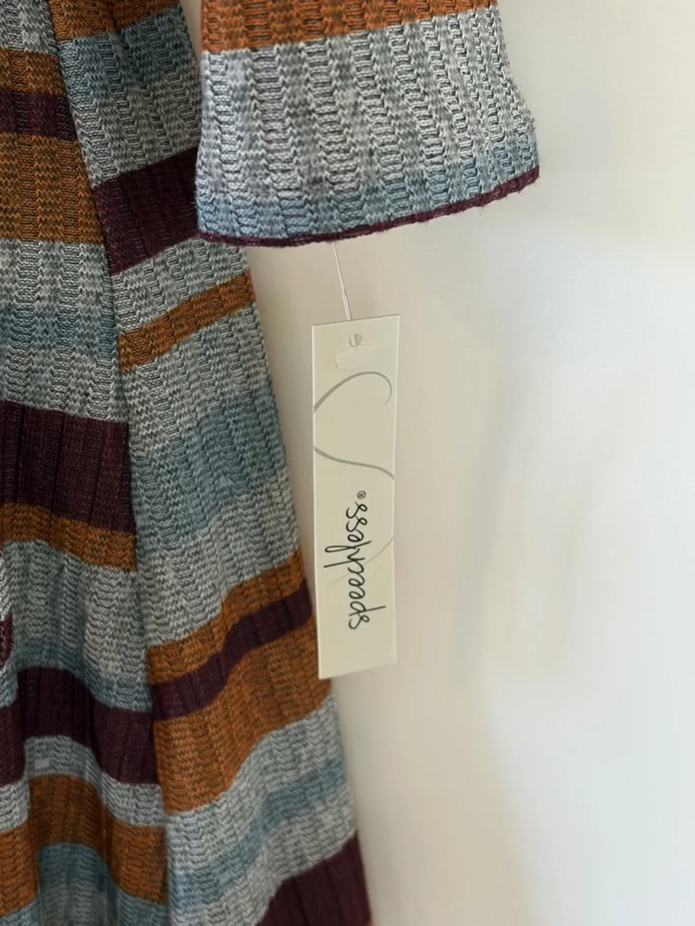 Speechless sweater Dress Striped V-Neck in Gray, Burgundy & Brown Small & Medium - Picture 3 of 8